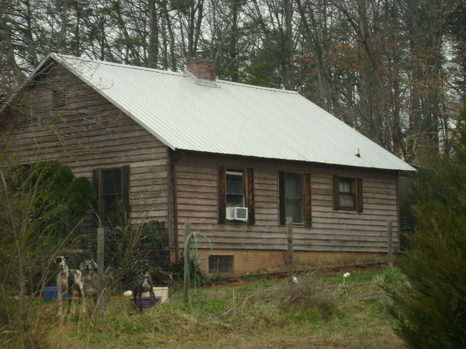 White metal roof on an old wood sided farmhouse, from a Asphalt Shingle Roof Repair job in Walterboro